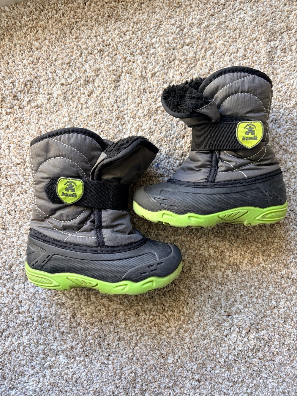 Kamik Kids Gray and Lime Waterproof Winter Boots